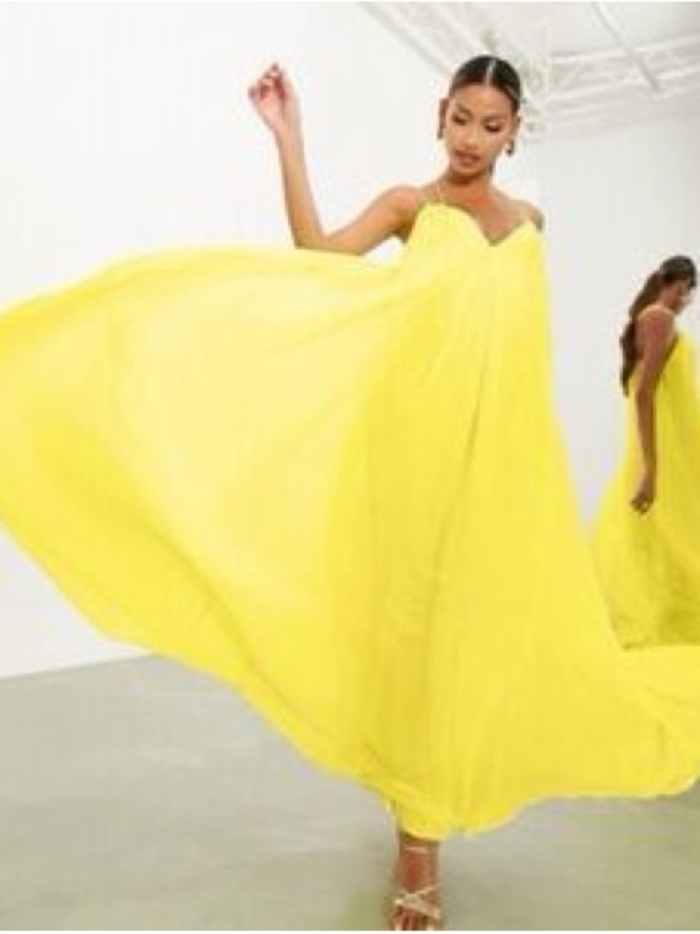 New ASOS Strappy Flowy twirly full skirt Maxi Dress in bright canary yellow 6